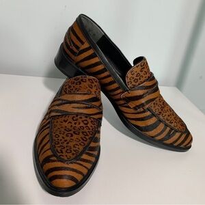 Franco Sarto Irena Dyed Calf Hair Loafers Women Size 8 Animal Print Slip On